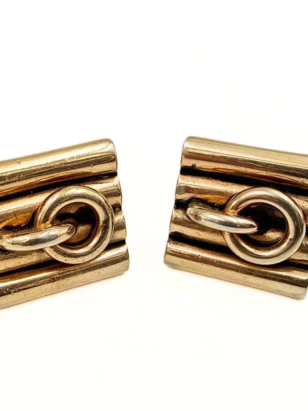 Hickok Signed Retro Modern Rose Gold Plated Stirrup Motif Cufflinks